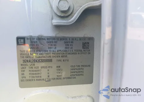 2012 Chevrolet Captiva Sport 2Ls from USA, damaged, VIN 3GNAL2EK2CS556588